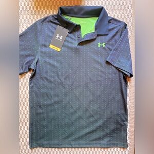 Under Armor Boys Golf Shirt- Navy & Neon Green